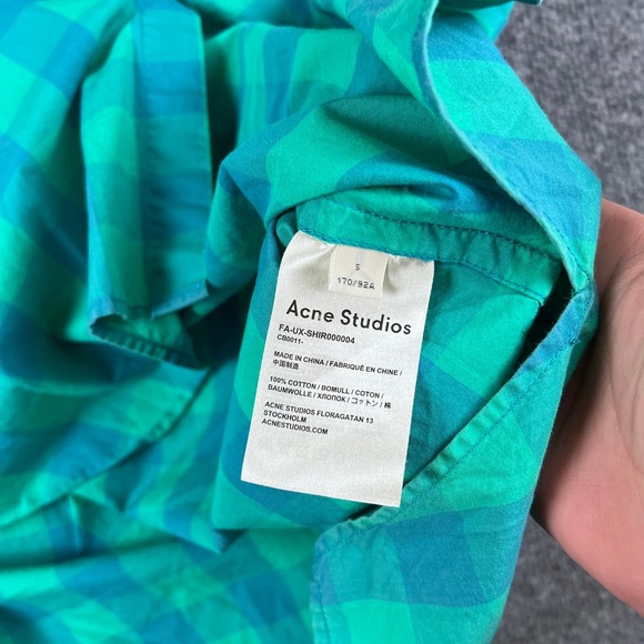 Acne Studios Shirt Mens S (FITS XL) Blue Green Plaid Checkered Flannel Button Up - Picture 5 of 11